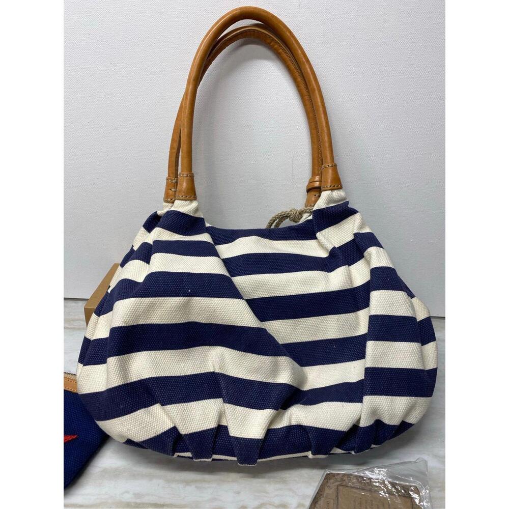Brighton Brewster Blue/White Canvas Leather Handles Beach Tote & Sarong - Picture 5 of 9
